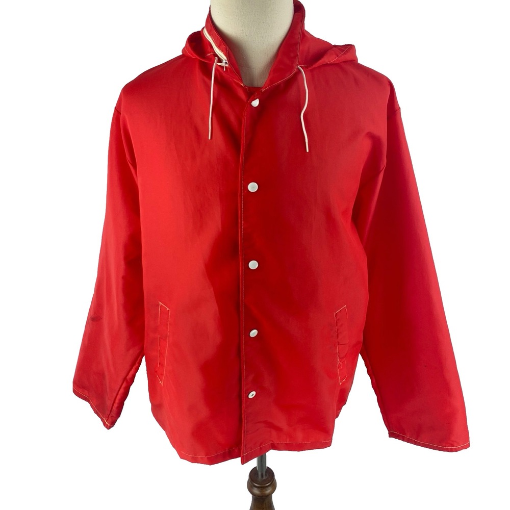 Cranbrook Vtg 50s 60s Hoodie Full Zip Windbreaker Jacket Red Nylon‎ Rockabilly